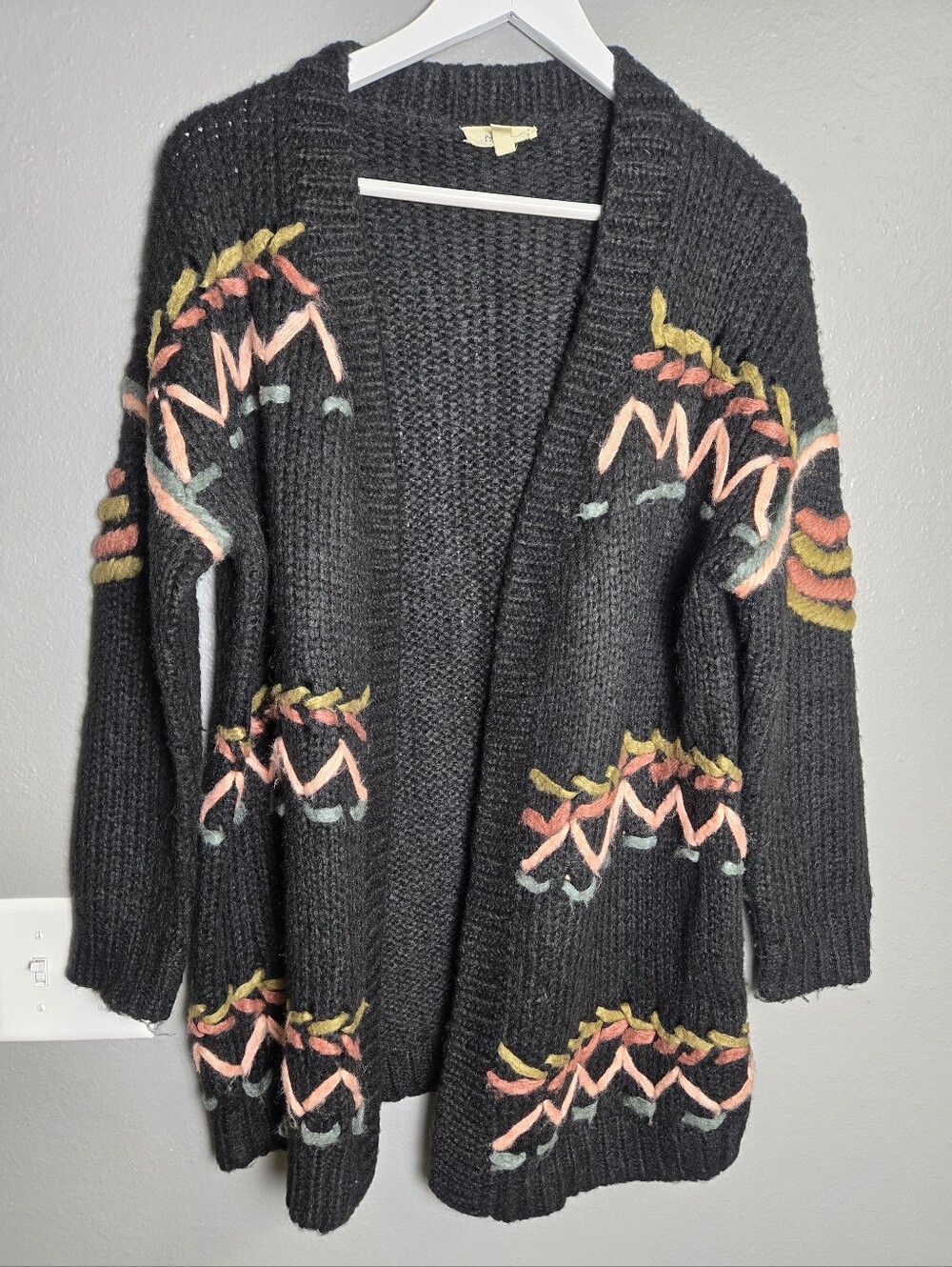 Freeway Black Long Chunky Knit Cardigan Size Small Oversized